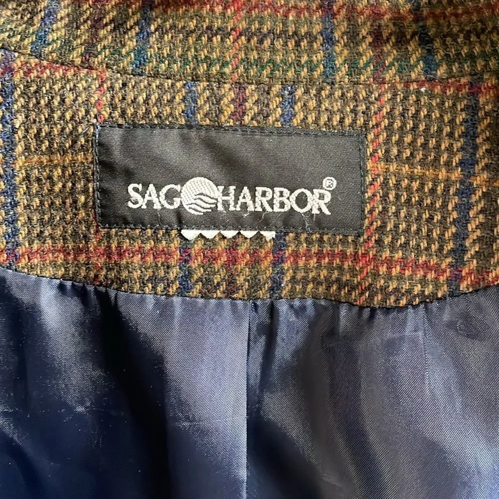 Sag Harbor Men’s Dress Coat, Dark Brown Plaid , See Measurements, Vintage
